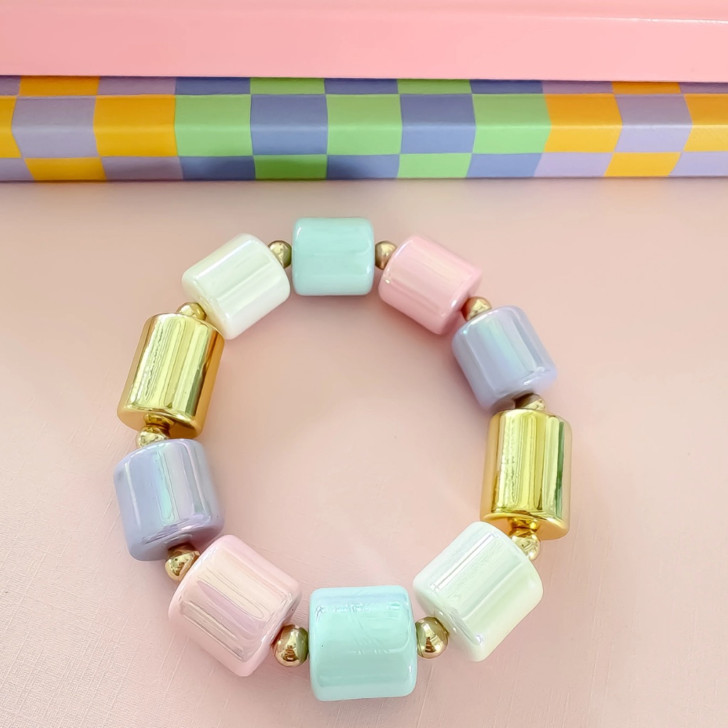 Pastel And Gold Beaded “Candy Crush”Bracelet